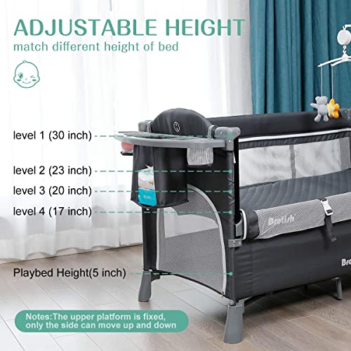Lovinouse 5 in 1 Baby Bassinet Bedside Sleeper Bed Side Crib with Mattress, Diaper Changer and Hanging Toys, Portable Travel Crib for Girl Boy Infant Newborn (Dark Grey)