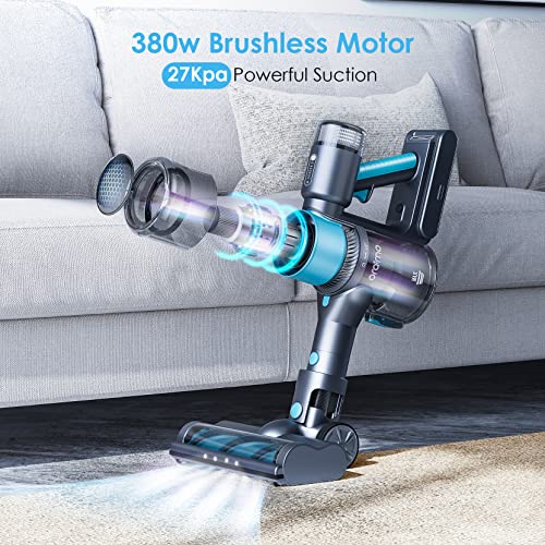 Oraimo Cordless Vacuum Cleaner, 27 Kpa Stick Vacuum Rechargeable, Cordless Stick Vacuum with 380W Brushless Motor, Foldable Vacuum Cleaner for Hardwood Floor Carpet Baseboard, up to 50mins Runtime