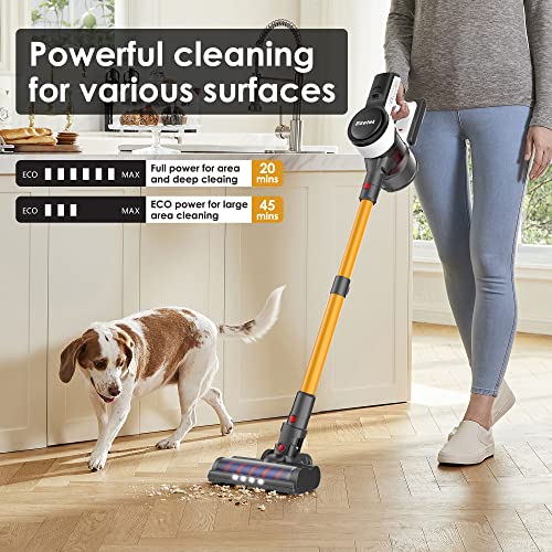 Ezetek Cordless Stick Vacuum with Dual Brushroll, Stick Vacuum Cleaner Cordless 57wh & 45 Mins Runtime, Lightweight Wireless Vacuum with Extended Hose for Hard-to-Reach Cleaning
