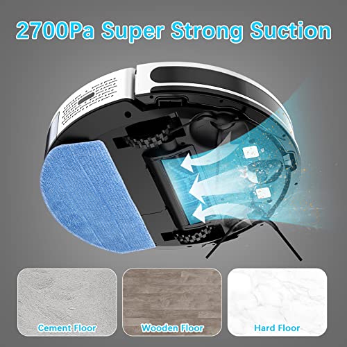 Robot Vacuum and Mop, Tikom G8000 Robot Vacuum Cleaner, 2700Pa Strong Suction, Self-Charging, Good for Pet Hair, Hard Floors, White