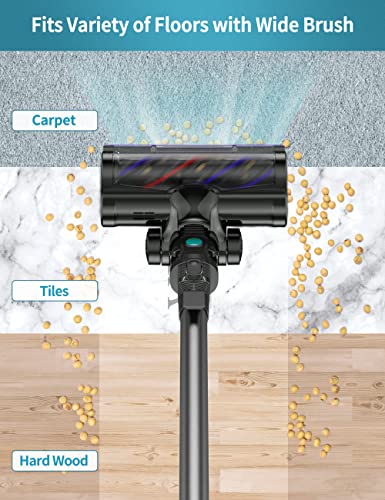 Cordless Stick Vacuum Cleaner, Voweek Lightweight Handheld Vac Powerful Suction for Hard Floor Carpet Pet Hair Car, Long Runtime Detachable Battery with LED Indicator, Self-Standing, 1.3L Dust Cup