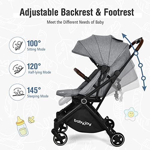 BABY JOY Baby Stroller, Foldable High Landscape Infant Carriage Newborn Pushchair with Reversible Seat, Adjustable Backrest & Canopy, 5-Point Safety Harness, Suspension Wheels & Storage Basket (Gray)