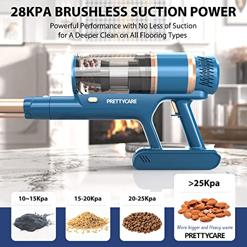 Cordless Vacuum Cleaner, 28000PA Powerful 6-in-1 Stick Vacuum with Brushless Motor, Lightweight Rechargeable Vacuum with LED Touch Display Perfect for Hardwood Floor Carpet Pet Hair-PRETTYCARE, P2