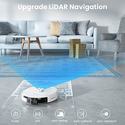 HONITURE Q6pro Robot Vacuum Cleaner, Self Emptying Robot Vacuum And Mop Combo, 3000Pa Suction, LIDAR Navigation, Multi-Floor Mapping, Virtual Boundary, Ideal For Pet Hair And Hard Floor Carpet (White)