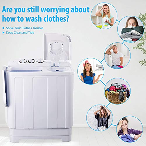 Frifer Twin Tub MIini Washing Machine, Compact Semi-Automatic 15 Lbs Washer and 10Lbs Dryer, Portable Washer Machine with Timer Control for Apartment, Dorms, RVs, Camping, White