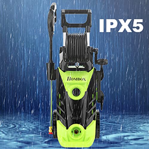 Homdox HX3000 Portable Pressure Washer with Hose Reel, 1800W/1.7 GPM Electric Power Washer, Small Pressure Washer with Detergent Bottle, 4 Nozzles for Outdoor Cleaning, Car/Garden/Patio Wash（Green）
