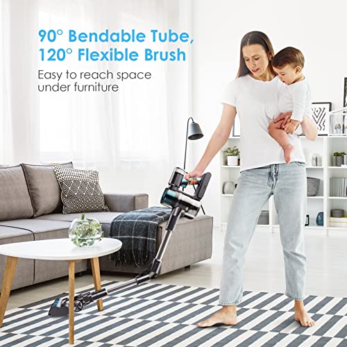 Oraimo Cordless Vacuum Cleaner, 27 Kpa Stick Vacuum Rechargeable, Cordless Stick Vacuum with 380W Brushless Motor, Foldable Vacuum Cleaner for Hardwood Floor Carpet Baseboard, up to 50mins Runtime