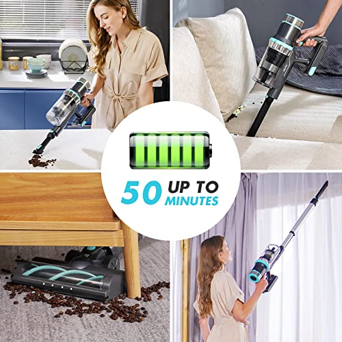 Belife Cordless Vacuum Cleaner, Stick Vacuum with 25Kpa Powerful Suction, 380W Brushless Motor, Up to 50mins Runtime, LED Display, 6 in 1 Lightweight Handheld Vacuum for Hard Floor Carpet Car Pet Hair