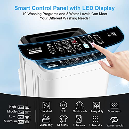 Washing Machine Nictemaw Portable Washer 1.73 Cu.ft/17.6Lbs Capacity Full-Automatic Compact Laundry Washer With Drain Pump, 10 programs Selections with LED Display Ideal for Home/Apartments/Dorms/RV