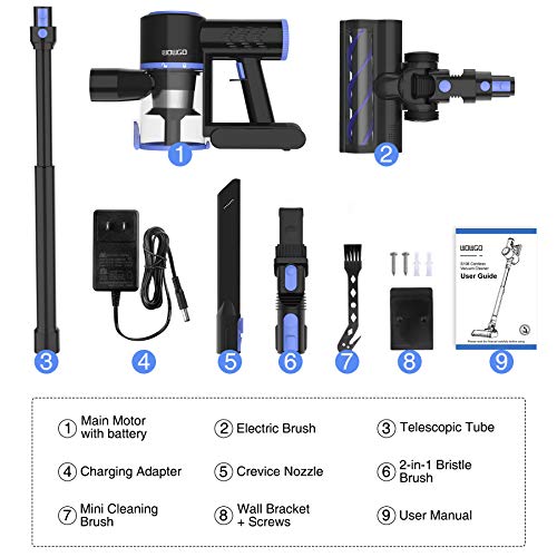 Wowgo Cordless Vacuum Cleaner, 160W Powerful Suction Stick Vacuum with 40min Max Long Runtime Detachable Battery, 4 in 1 Lightweight Quiet Handheld Vacuum Cleaner for Home Hard Floor Carpet Pet Hair