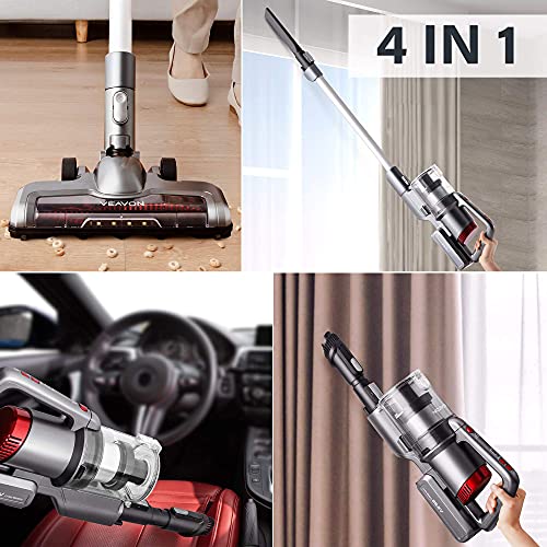 VEAVON P8PLUS Cordless Vacuum Cleaner, Lightweight Bagless Vacuum, 40 Minutes Long Running Time, 4 in 1 Stick Vacuum, 24W Powerful Suction for Hard Floors, 3 Crevice Tool for Home Pet Hair, Gray