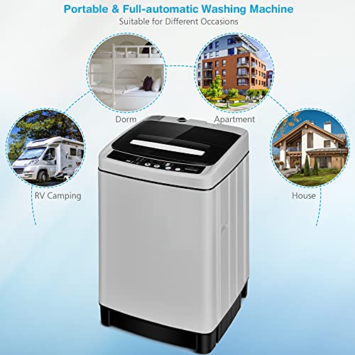 Giantex Full Automatic Washing Machine, 2 in 1 Portable Laundry Washer 1.5Cu.Ft 11lbs Capacity Washer and Dryer Combo 8 Programs 10 Water Levels Energy Saving Top Load Washer for Apartment Dorm