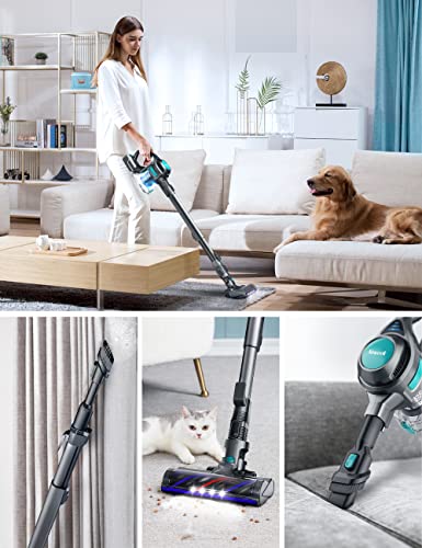 Cordless Stick Vacuum Cleaner, Voweek Lightweight Handheld Vac Powerful Suction for Hard Floor Carpet Pet Hair Car, Long Runtime Detachable Battery with LED Indicator, Self-Standing, 1.3L Dust Cup