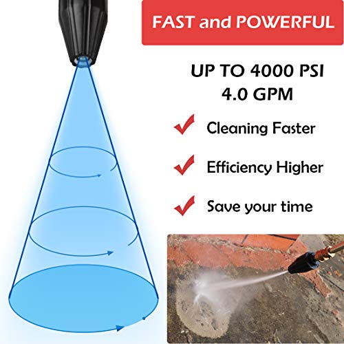 YAMATIC 4.0 GPM Turbo Rotating Spray Nozzle 360° Rotating Turbo 4000 PSI Max. 5000 PSI For Pressure Washer with 1/4" Quick Connector
