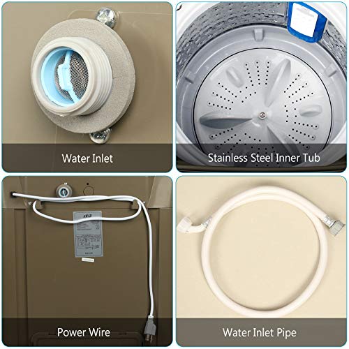 Full-Automatic Washing Machine 15.6lbs, Krib Bling Portable Compact Laundry Washer with Drain Pump, 10 Wash Programs 8 Water Levels with LED Display