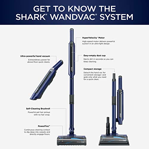 Shark WS633 Cordless Stick & Handheld Vacuum Combo WANDVAC System Pet Pro 3-in-1 Ultra-Lightweight Powerful with Charging Dock & Motorized Hand Tool, Royal Blue, Navy
