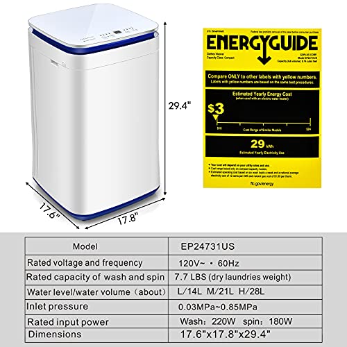 Giantex Portable Washing Machine, Full Automatic Washer and Dryer Combo with Heating Function, 8 Programs 3 Water Levels and Built-In Drain Pump, 2 In 1 Compact Laundry Washer for Apartment Dorm RV
