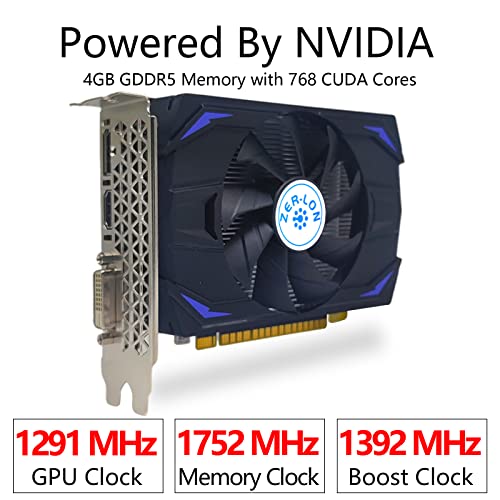 ZER-LON GeForce GTX 1050 Ti Graphics Card, 4GB 128-Bit GDDR5 PCI Express 3.0 x16, DVI-D/HDMI/DP, 7680x4320@60Hz, Desktop Gaming Video Card, Support G-Sync, GPU Boost, DirectX 12, NVIDIA Ansel