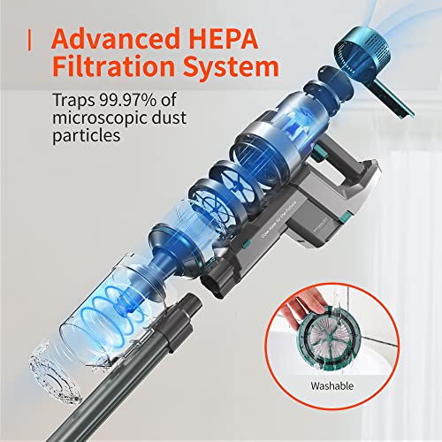 Ultenic U11 Pro Cordless Vacuum Cleaner, 25KPa Strong Suction, Touch Control, Easy-Empty Dustbin, 2200mA Detachable Battery, Fast Charge, 4 in 1 Stick Vacuum for Carpet, Hard Floor and Pet Hair