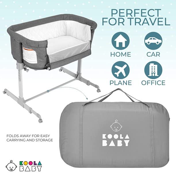 3 in 1 Baby Bassinet, Bedside Sleeper, & Playpen, Easy Folding Portable Crib (Grey)- KoolaBaby