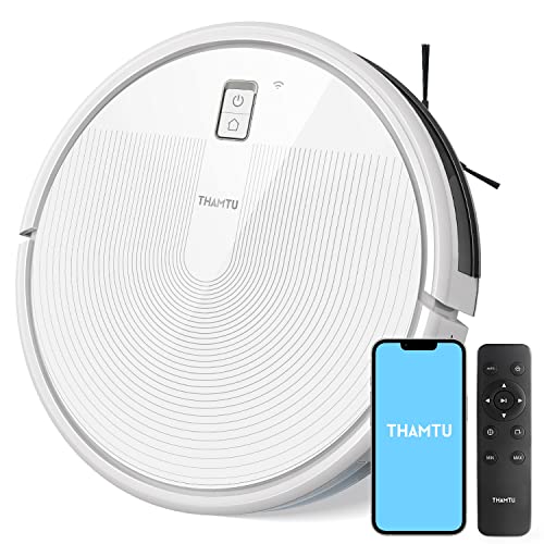 Thamtu G10 Robot Vacuum with 2700Pa Strong Suction, Super-Thin Robotic Vacuum Cleaner, Compatible with Alexa, Clean Schedule, Self-Charging, Ideal for Pet Hair, Hard Floor, Medium-Pile Carpet (White)