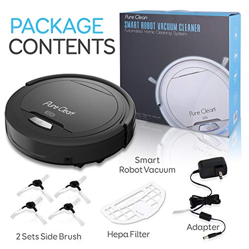 SereneLife Robot Automatic Vacuum Cleaner - Upgraded Lithium Battery 90 Min Run Time - Bot Self Detects Stairs Pet Hair Allergies Friendly Home Cleaning for Carpet Hardwood Floor - PUCRC26B , Black
