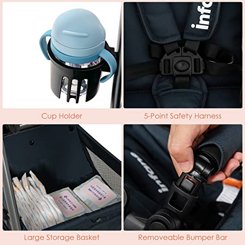 INFANS 2 in 1 High Landscape Convertible Baby Stroller, Newborn Reversible Bassinet Pram, Foldable Pushchair with Adjustable Canopy, Aluminum Structure,5-Point Harness for Infant & Toddler (Black)