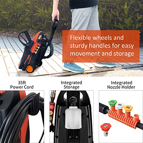 DuRyte Electric Pressure Washer 3500 PSI / 2.8 GPM 1600W Power Washer with 4 Nozzles, Foam Cannon for Cleaning Cars, Driveways, Garden Orange