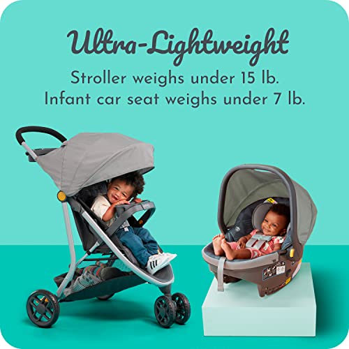 Century Stroll On 3-Wheel 2-in-1 Lightweight Travel System | Infant Car Seat and Stroller Combo, Berry