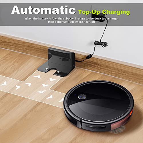 Robot Vacuum Cleaner, Super-Thin, Strong Suction,Compatible with Alexa,Quiet, Self-Charging Robotic Vacuum Cleaner, Cleans Hard Floors to Medium-Pile Carpets (2000Pa, Black)