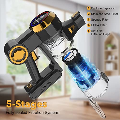 Cordless Vacuum Cleaner, Nicebay 25Kpa Brushless Motor Stick Vacuum Cleaner,Digital Touchscreen&Smart Induction Auto-Adjustment, 4 in 1 Lightweight Handheld Vacuum for Hardwood Floor Carpet Hair