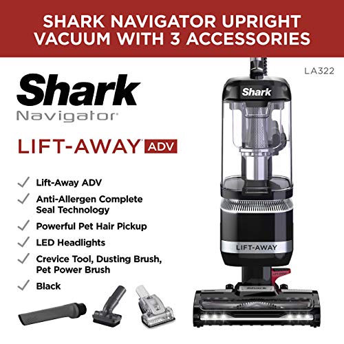 Shark LA322 Navigator Lift-Away ADV Corded Lightweight Upright Vacuum with Detachable Pod Pet Power Brush Crevice and Upholstery Tool, Black (Renewed)
