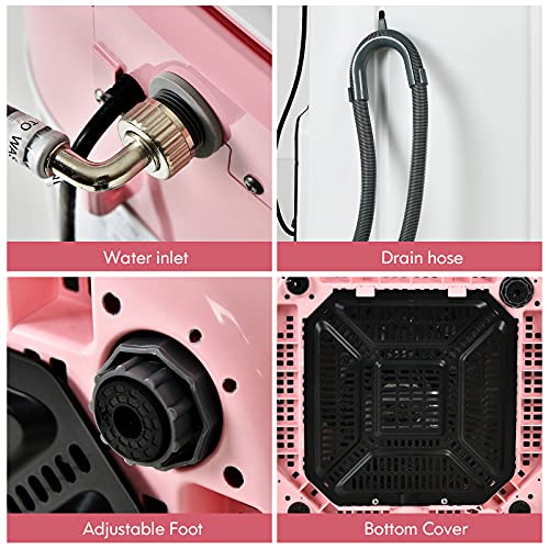 COSTWAY Portable Washing Machine, Built-in Drain Pump, 8Lbs Capacity, Full-Automatic washer with 6 Programs, 6 Water Levels, Child Lock, Compact Washer and spinner Combo for RV, Dorm, Apartment (Pink)