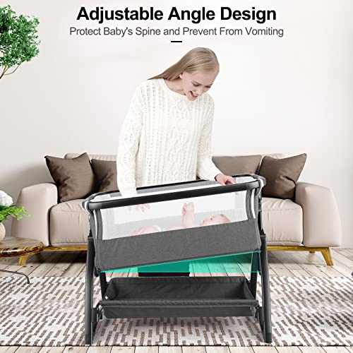 Baby Bassinet, Bedside Sleeper for Baby, Baby Crib Bassinet for Newborn/Infant/Baby Boy/Baby Girl with Storage Basket, Easy to Assemble , Adjustable Height Portable, Quick Assemble Safe Stable