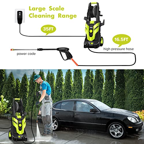 Papaco Electric Pressure Washer Max 3600 PSI 2.4 GPM, 1800W Electric Water Pressure Washer Professional Car Washer Cleaner Machine with Brass Hose Connector for Home Car