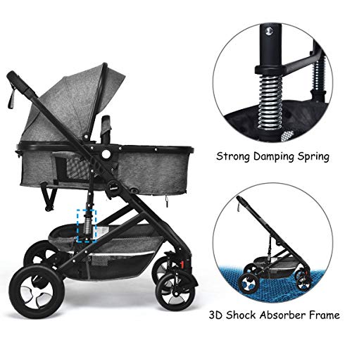 INFANS Baby Stroller for Newborn, 2 in 1 High Landscape Convertible Reversible Bassinet Pram for Infant & Toddler, Foldable Aluminum Alloy Pushchair with Adjustable Backrest, 3D Suspension (Grey)