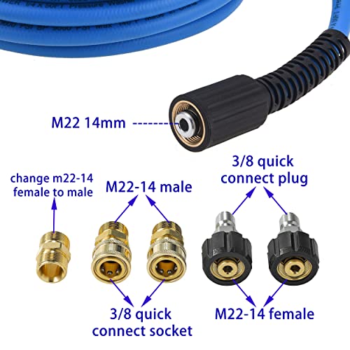 FIXFANS Pressure Washer Hose, 1/4" X 50 FT High Power Washer Extension Hose, Kink & Wear Resistant High Pressure Hose Replacement Compatible M22 Fittings, 3600PSI