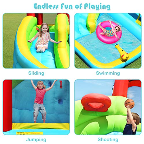 BOUNTECH Inflatable Water Slide Bounce House, 6 in 1 Kids Jumping Castle Water Park w/Splash Pool, Waterslides, Climbing Wall, Water Cannon, Blow up Kids Water Slides for Backyard (Without Blower)