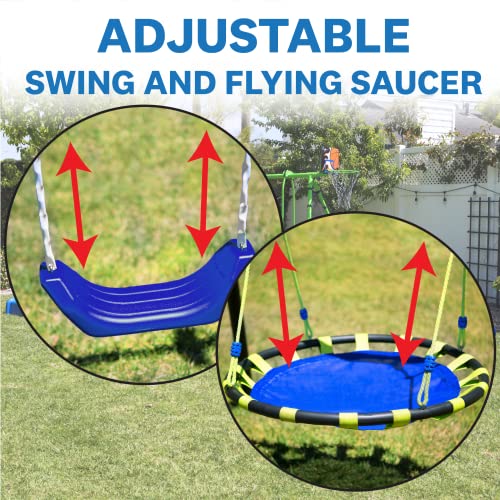 FITNESS REALITY KIDS 8 Station Sports Series Green Metal Swing Set with Basketball and Soccer (8477)