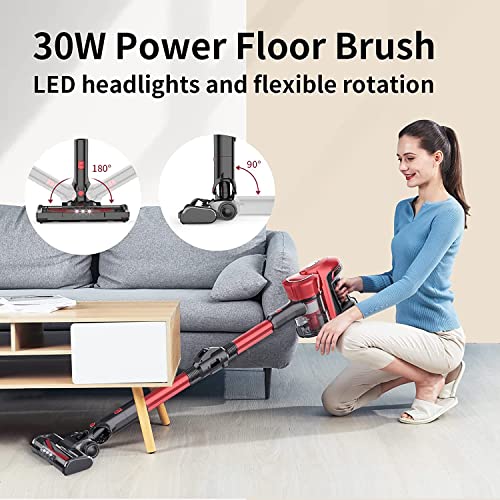 Cordless Stick Vacuum, 25Kpa Powerful Suction Vacuum Cleaner 45min Long Rumtime with 250W Motor Cordless Vacuum for Hard Floor Carpet