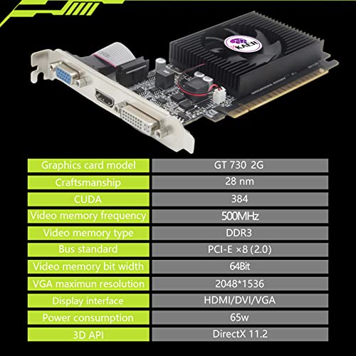 KAER Geforce GT 730 2GB DDR3 Graphics Card DirectX 11 64-Bit PCI Express 2.0 x8 Triple Monitors Video Card VGA/DVI-D/HDMI , Nvidia GPU
