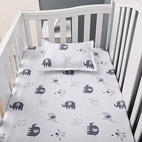 6 PC Elephant Crib Bedding Sets for Baby Boys,Grey/White Crib Set with Crib Skirt/Quilt/Crib Sheet/3 Wall Stickers