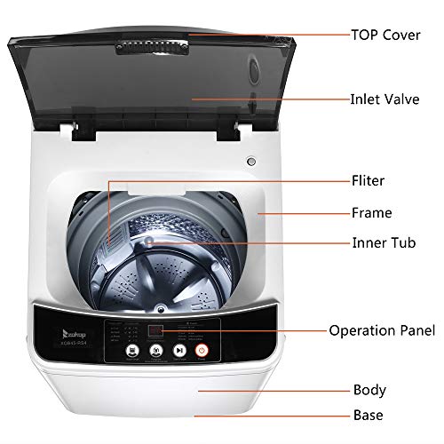 YYAO Full-Automatic Washing Machine Portable Compact Washer 10 Lbs Laundry Washer Spin with Drain Pump,10 programs 8 Water Level Selections with LED Display,Gray