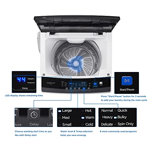 Helohome Portable Washing Machine, Full-Automatic Compact Washer with Wheels, 1.6 cu. ft, 11 lbs capacity with 6 Wash Programs Washer, Spin dry with Drain Pump, For Apartment, Dorm, RV, Camping.