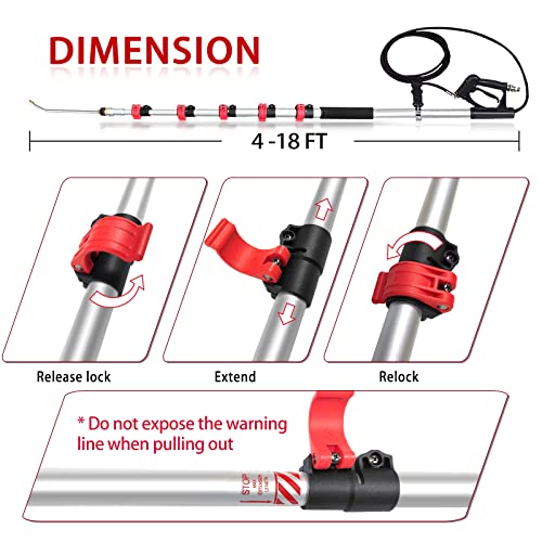 EZJOB Pressure Washer Extension Wand with Brush, Power Washer Brush Attachment, Telescoping Pole Gutter Cleaner Power Washer Wand Spray Water Gun Gutter Cleaning Tools