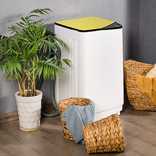 Giantex Full-Automatic Washing Machine Portable Washer and Spin Dryer 7.7lbs Capacity Compact Laundry Washer with Built-in Barrel Light Drain Pump and Long Hose for Apartments Camping (White & Yellow)