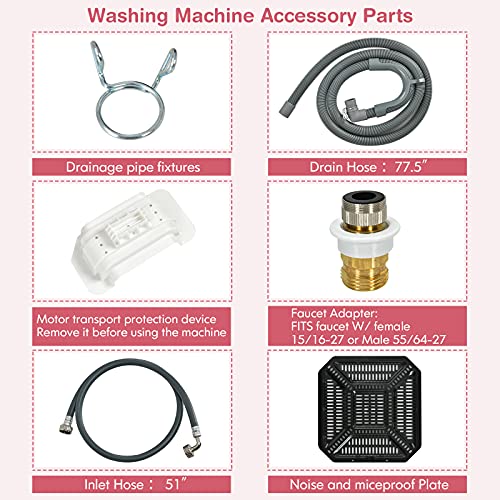COSTWAY Portable Washing Machine, Built-in Drain Pump, 8Lbs Capacity, Full-Automatic washer with 6 Programs, 6 Water Levels, Child Lock, Compact Washer and spinner Combo for RV, Dorm, Apartment (Pink)