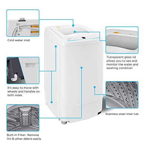 COMFEE' Portable Washing Machine, 0.9 cu.ft Compact Washer With LED Display, 5 Wash Cycles, 2 Built-in Rollers, Space Saving Full-Automatic Washer, Ideal for RV, Dorm, Apartment, Ivory White