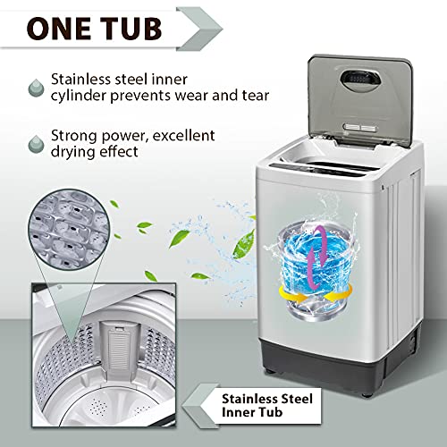 Full Automatic Portable Washing Machine, 15 lbs Washer and Dryer Combo, Small 2 in 1 Laundry Clothes Washer with Drain Pump, Wheels, LED Display for Apartment, Camping, Rv, Sink