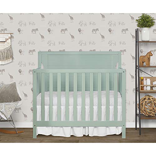 Dream On Me Bellport 4 in 1 Convertible Mini/Portable Crib I Mini Baby Crib I Includes 1.5 Mattress, Light Seafoam Green